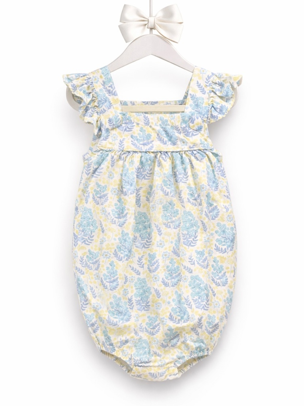 Baby Girl Boutique Floral Bubble Romper Yellow Blue Pastel Ruffle 24 Months